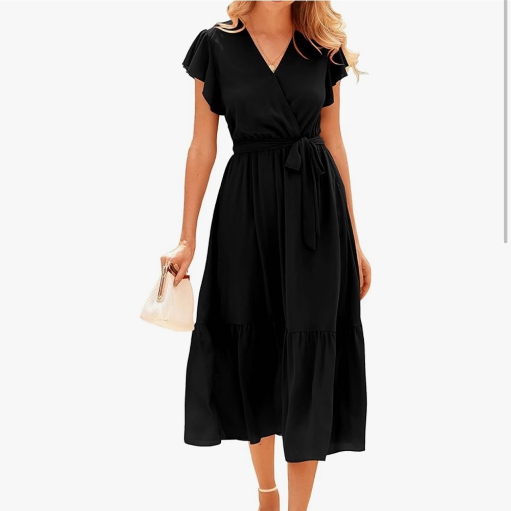 Bohemian cap sleeve v neck wrap a line midi dress